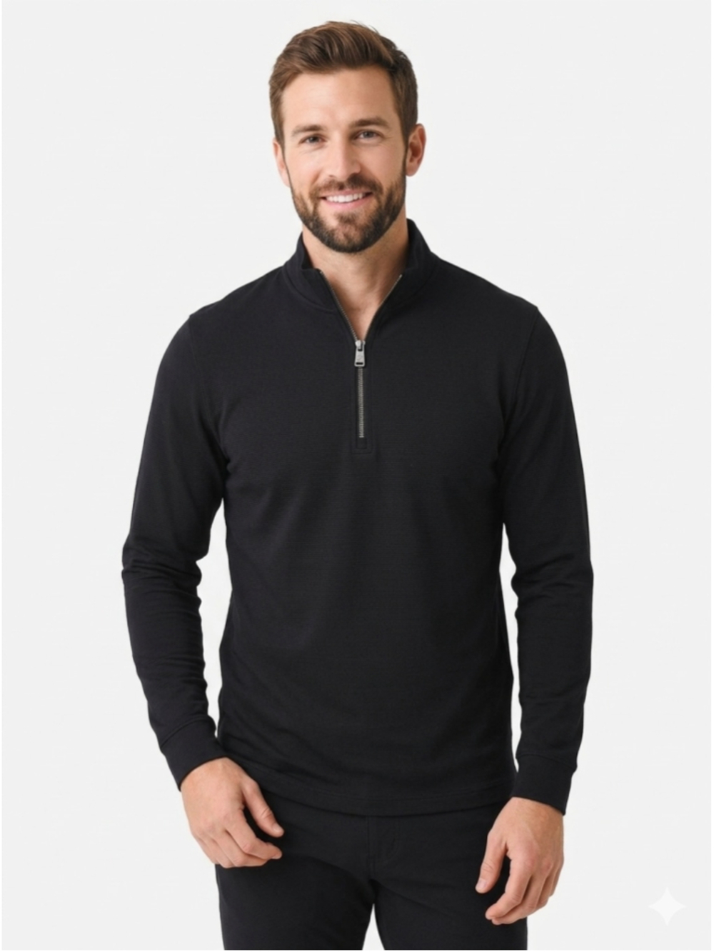 Hugo Boss Men's Black Quarter-Zip Ribbed Pullover Sweater Medium - 281